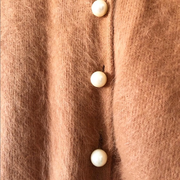 Angora fur cardigan jacket tee peal buttons top - Picture 2 of 4